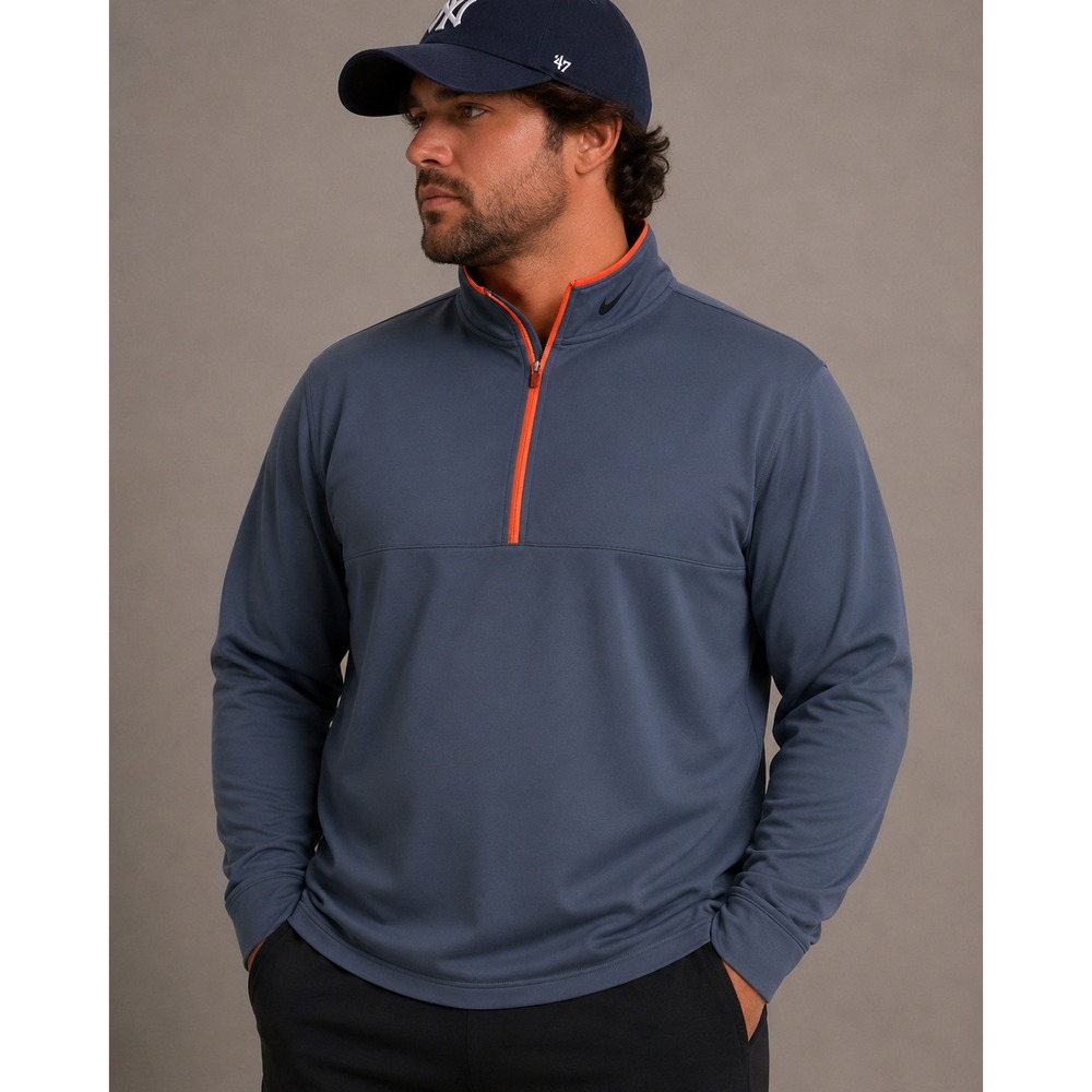 Nike Golf Mens Dri-FIT 1/4 Zip Pullover Slate Blue Orange Trim Size Medium